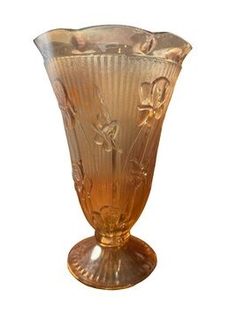 Vintage Amber Pressed Glass Floral Trumpet Vase